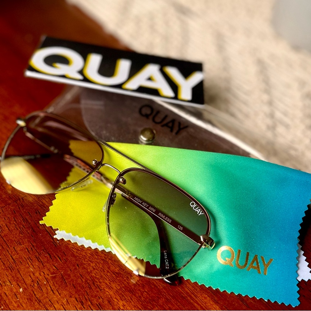 Quay Australia Gold High Key Mini Rimless Aviator Sunglasses
